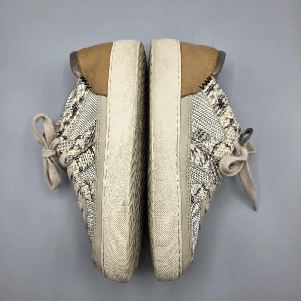 Frye Webster Sneakers Womens 8.5 Beige Leather Platform Snake Print Low Top Shoe
